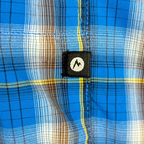 Marmot Shirt Mens XL Blue Plaid Nylon‎ Outdoor Hiking Camp Workwear Logo - Picture 7 of 16